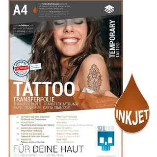 Skullpaper Transferpapier Tattoofolie Inkjet, A4, temporäre Tattoos auf der Haut, 4 Blatt)
