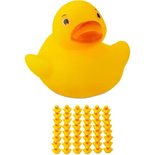 Relaxdays Badeente 3,5cm 48er Set, Quietscheentchen für Badewanne, Badespaß und Deko, Mitgebsel Kindergeburtstag, gelb