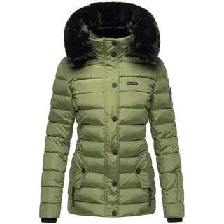 Navahoo Damen warme Winter Steppjacke mit abnehmbarer Kunstfell-Kapuze Milianaa Pine Olive Gr. S - S