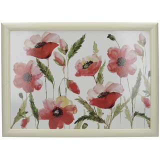 CreativeTops "Watercolour Poppy" Gepolstertes Knietablett mit Polster, Beanbag Schoßtablett, Servierplatte/Tablett für Bett oder Sofa, Betttablett mit Mohnblumen, 43,5 x 34 cm – Mehrfarbig