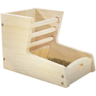 Heuraufe Für Kaninchen, Futterständer für Chinchillas, 2-in-1 Nagfeste Holz Heuraufe Mit Großvolumen Für Mehrere Haustiere Im Käfig