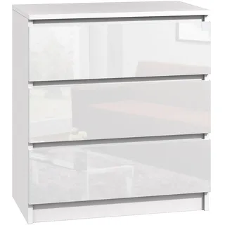 roe furniture Kommode mit 3 Schubladen - Modern Schubladenschrank - Komodenschrank - Schubladenkommode 70 cm Breit - Weiß Hochglanz