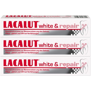 LACALUT WHITE & REPAIR ZAHNCREME, 75ml Zahnpasta zum Aufhellen der Zähne, Straffung und Festigung des Zahnfleischs, Zahncreme für weiße Zähne, 3 x 75ml