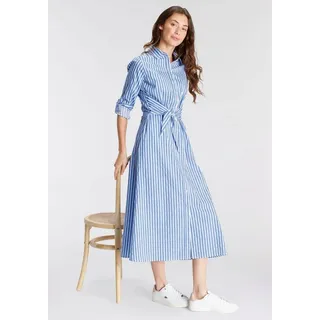 delmao Blusenkleid, festliche Anlässe, lang, klassisch und seriös, aus Baumwolle, Gr. 36 - N-Gr, blau-weiß, , 10021810-36 N-Gr