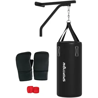 sportnow Boxsack Wandhalterung Boxsack Ständer mit Handschuhen, Handschlaufen und 360°-Drehhaken Einstellbare Halterung für Punch Bag, Sandsäcke, Stahl, Schwarz