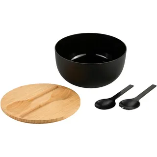 KESPER - Salatschüssel-Set, inkl. Salatbesteck, Material: Kunststoff (PP), Bambus, Maße: D 24 x H 13 cm, Farbe: Schwarz, Braun - 58470