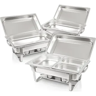 Mahlzeit Chafing dish Profi Set "Montpellier", 3x Edelstahl Warmhaltebehälter Essen, 21 teilig