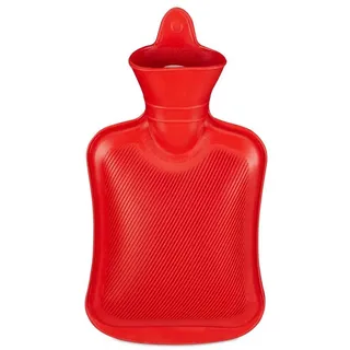 Relaxdays 10 x Wärmflasche 1 Liter, langlebig, sichere Wärmeflasche, Bettflasche ohne Bezug, geruchsneutraler Naturgummi, rot