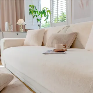 GKXLH Sofa überzug Waschbar - Neu Weiche Nerz Samt Sofabezug 1 2 3 Sitzer, Anti-Rutsch Sofa Cover, Couch überzug Ecke Sofa Bezug für Sektionssofa, Sofa überzug L Form Möbelschützer (Beige Weiß)