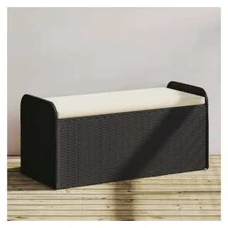 vidaXL Sitzbank mit Stauraum & Kissen Schwarz 115x51x52 cm Poly Rattan