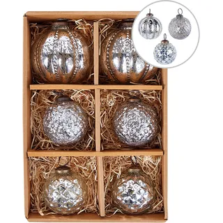 Beliani Weihnachtskugel 6er Set Argentin Glas Silber