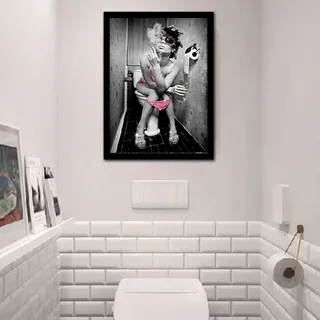 Bild Toilette,Sexy Frau auf Toilette mit Rauchen und Trinken,Kunstdruck Poster wc deko, Wanddeko Schwarz & Weiß, modern Bilder Bad Badezimmer(A,50 * 70cm)