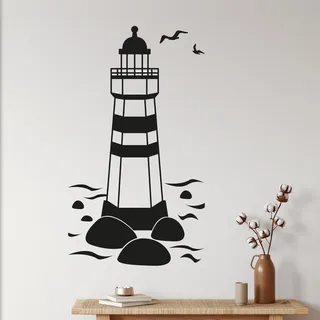 GRAZDesign Wandtattoo Badezimmer Leuchtturm, Wandaufkleber Aufkleber maritim, Wohnzimmer Flur wasserfest und selbstklebend, 100x57cm (HxB), 074 mittelgrau
