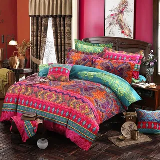 Lanqinglv Bohemian Bettwäsche 155x220 cm 2 Teilig Boho Mandala Böhmisch Bettwäsche Set Renforce mit Reißverschluss Vintage Rot Bettbezug und 1 Kissenbezug 80x80cm (MJH,155x220)