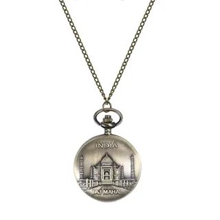 Silverora Vintage Taschenuhr für Herren Damen Arabische Ziffern Quarz Taschenuhr Anhänger Pocket Watch Taj Mahal mit Kette Weißes Zifferblatt für Weihnachten