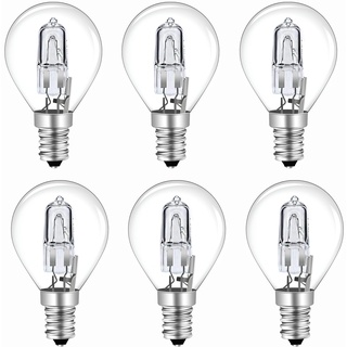 Caldarax 6 Stück Halogenlampe E14 42W Dimmbar, Warmweiß 2700K Kugel G45 Halogen Leuchtmittel AC 230V Klar Glas E14 42 Watt Halogen Glühbirne für Kronleuchter, Tischlampen