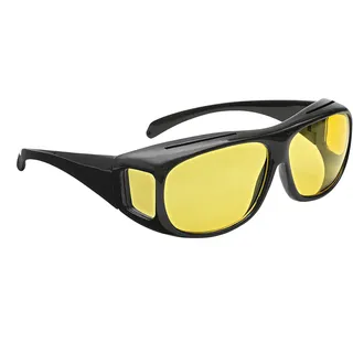 Wedo Nachtsicht-Brille zum Überziehen – Gelb getönte, polarisierende Gläser für Brillenträger (Schwarz, Schwarz, Gelb
