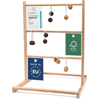 Leitergolf Outdoor aus FSC® zertifiziertem Holz - Test SEHR GUT - Robustes & Natürliches Leiterspiel mit 6x Leitergolf Bällen - Outdoor Wurfspiel für Erwachsene und Kinder ab 3 Jahren - Made in EU