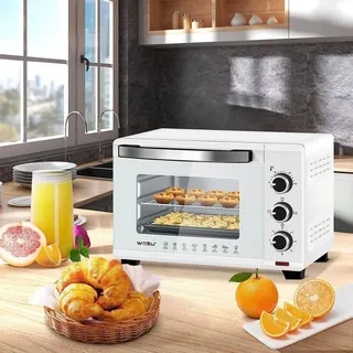 Woltu Minibackofen, 21 L, elektrischer Miniofen, Pizzaofen, 1280 W, 100-230 °C, 60 Min., Ober-/Unterhitze, Doppelverglasung, Weiß