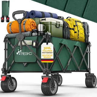 TRESKO Bollerwagen faltbar 215L mit Bremse Handwagen klappbar 150kg inkl. Vollgummireifen rot