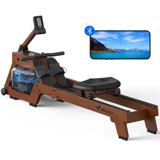 MERACH Wasserrudergerät für Zuhause, Intensives Rudererlebnis mit Gummibaumholz & 22L-Wassertank & Exklusiver App, Professioneller Monitor- und Tablet-Halterung, Bequemer Ergonomischer Stuhl(R14)