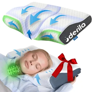 Derila Nackenkissen Kopfkissen, Memory Foam Kissen Original. Ergonomisches Kopfkissen, Nackenstützkissen, Seitenschläferkissen für Seiten, Rücken & Bauchschläfer (Queen, 1er Pack)
