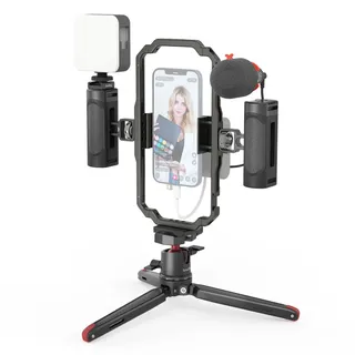 SMALLRIG Smartphone Video Rig mit Griff Videolicht Mikrofon und Aluminiumlegierung Stativ, Mobile Phone Video Kit für Youtuber Vlogger für iPhone 16 15 14 iPhone-Serie für Samsung für Huawei - 3384C