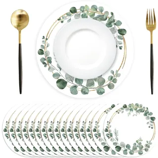 50 Stück Eukalyptus Blätter Papier Platzsets rund Papier Tischsets Eukalyptus Hochzeit Einweg Platzsets rund 34 cm, Tisch Dekor für Geburtstage, Hochzeiten, Babypartys, Partys