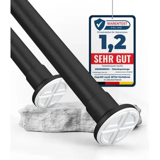 HoFactory MEISENBERG Gardinenstange ohne Bohren 310-360cm, Matt Schwarz Multifunktionale Vorhangstange Klemmbar - Ausziehbare Teleskopstange Klemmstange - für Trennwand, Vorhang und Balkon