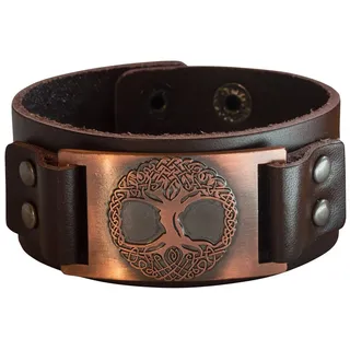 Saraswati Armband "Baum des Lebens" Leder, braun, Metalllegierung, bronzefarben