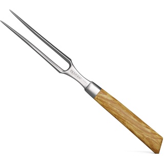 Burgvogel Solingen Fleischgabel 15 cm geschmiedet Olivenholz, Oliva Line, Grillgabel rostfrei, Wurstgabel, deutsche Tranchiergabel, Braun Beige, A 6“ = 15 cm, 8050.926.15.0