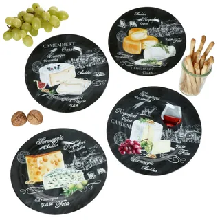 Mambocat 4x World of Cheese Käseteller Porzellan 4 Personen Fingerfood Frühstück, Brunch