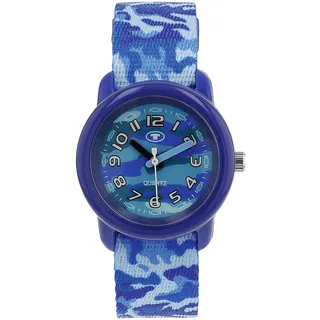 TOM TAILOR - Jungen Quarz Armbanduhr - Kunststoff Gehäuse in Blau - Textil Armband in Blau - Wasserdicht 3 Bar - Camouflage Design - TT-W0029