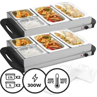 None Jago® Buffetwärmer - 2er Set, elektrisch, mit Heizplattenfunktion, 2x2.5L+2x1L, Temperaturregler, Edelstahl - Warmhaltegerät, Speisewärmer, War...