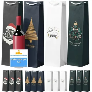 12x XXL Flaschentüten Weihnachtstaschen Bottle Bag Flaschen Weihnachten Geschenktüten Weihnachtstüte Geschenktaschen für Weintragetasche & Wein...