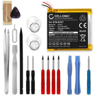 CELLONIC, Akku für mp3 Player kompatibel mit Apple iPod Nano 3 Gen. - A1236, 2 - A1199 (3.7V, 450mAh) + Werkzeug-Set