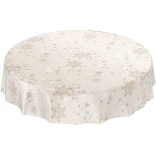 ANRO Wachstuchtischdecke Wachstuch Wachstischdecke Tischdecke Weihnachten Schneeflocken Beige 100 cm (Rund) Eingefasst