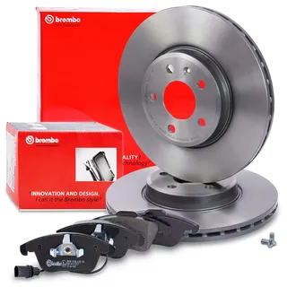 BREMBO Coated Disc Line Bremsenset Vorderachse inkl. Bremsscheiben Vorne Ø 314 mm Belüftet und Bremsbeläge Vorne Kompatibel mit AUDI A4 B8 (8KH) (8K2) (8K5), A5 (8T3) Cabrio (8F7) Sportback (8TA)