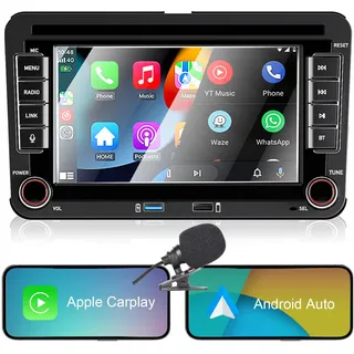 Liulbobu Autoradio für Golf 5 6 Passat Jetta Caddy Polo cc Tiguan EOS Touran T5 Scirocco Wireless Carplay & Android Auto, mit 7 Zoll VW RadioTouchscreen Radio/Bluetooth/FM/AM/USB/DSP/RDS/Mirror Link