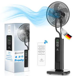 Kesser Stand-Ventilator Frosty mit Wasser Ultraschall-Sprühnebel Wasserkühlung inkl. Fernbedienung Timer-Funktion Luftbefeuchter Leise , Nebelfunktion , Raumbefeuchter , Standventilator