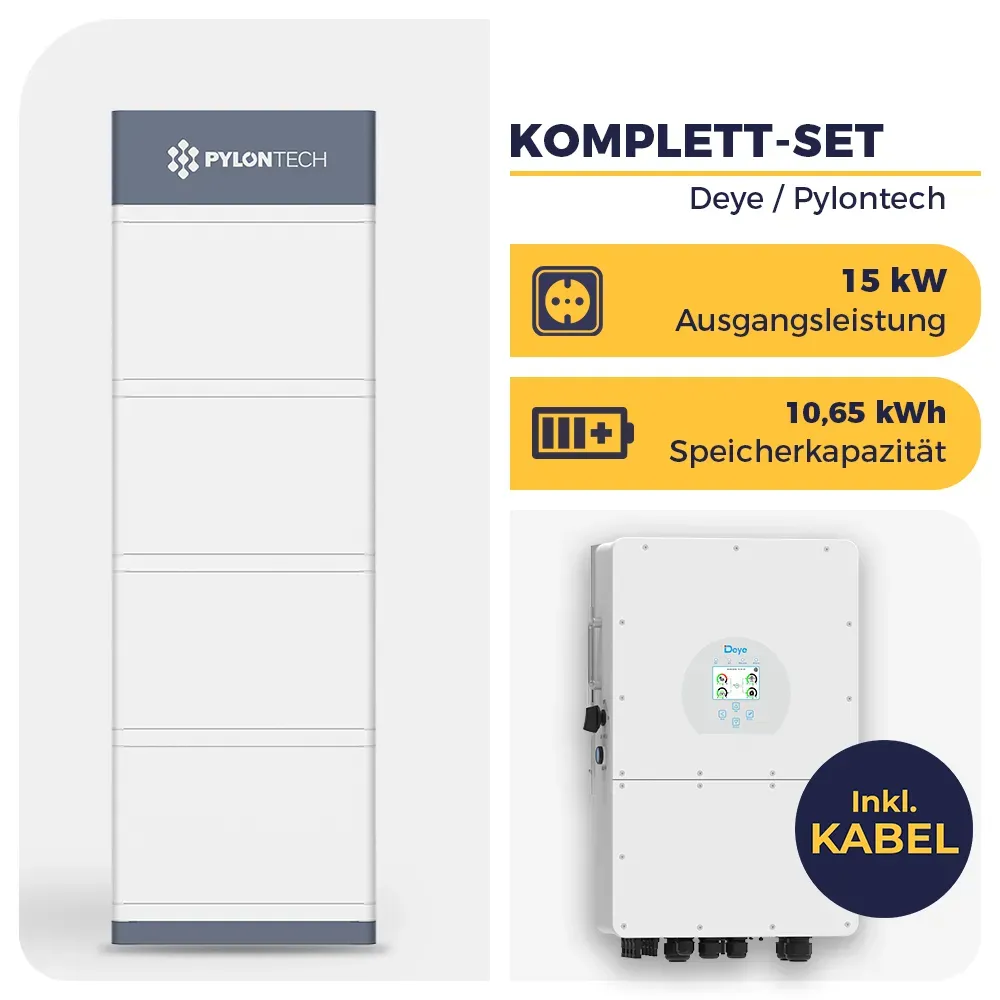 Deye Hybrid-Wechselrichter SUN-15K-SG01HP3-EU-AM2 mit Pylontech Force H2 | Hochvolt-Speichersystem | 3-phasig | 15 kW | 10,65 kWh