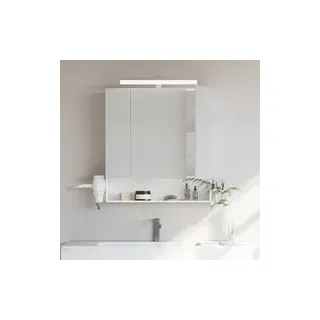 Badezimmerschrank mit LED-Beleuchtung, Steckdosen, Hängekorb