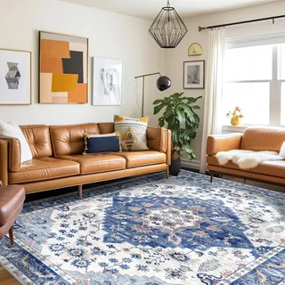 Vamcheer Vintage-Kurzflor Teppich - Flauschig, Weich, Waschbar, Rutschfest für Wohnzimmer, Schlafzimmer, Esszimmer, Outdoor - Kunstwolle, Blau, 200 x 300 cm