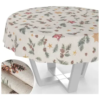 ANRO Tischdecke pflegeleicht Weihnachten Tischtuch Christmas Tannenzapfen Tischwäsche (Einzelstück 1-tlg), Schutz-Beschichtung wasserabweisend Rund 120cm grün Rund | Ø 120 cm x 120 cm x 120 cm
