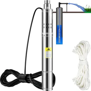 Vevor 3" Tiefbrunnenpumpe 550W Brunnenpumpe Max. Durchfluss 35L/min Tauchpumpe Max. Förderhöhe 108m Tauchwasserpumpe Sandbeständig <5% Max. Drehzahl 2850U/min Ideal für Süßwasserversorgung Bewässerung