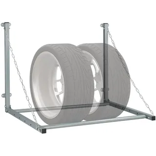 Relaxdays Reifenregal Wandmontage, für 4 Reifen, Teleskop Reifenhalter Wandhalterung, bis 90kg, klappbar, Stahl, grau