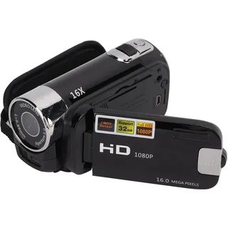 1080P Full HD Videokamera Camcorder 16MP 16X Zoom 2,7 Zoll LCD 270° Drehung USB-Schnittstelle Blitz (Schwarz)