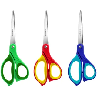JARVISTAR Linkshänder Scheren-Set, 3-teilig - Haushaltsscheren 22 cm, Mehrzweckscheren mit Ultrascharfen rostfreiem Stahl und Weichem Griff für Zuhause, Büro, Schule, Schneider (Grün, Rot, Blau)