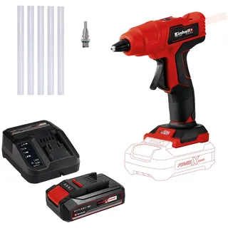 Einhell Akku-Heißklebepistole TE-CG 18 Li Power X-Change (Li-Ion, 18 V, max. 170 °C, in 120 Sekunden einsatzbereit, inkl. 5 Klebestifte + Flachklebedüse, inkl. 2,5 Ah Akku und Ladegerät)