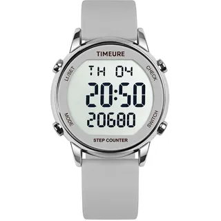 Schrittzähleruhr für Damen, Schrittzähler zum Gehen, Keine App/Telefon erforderlich, wasserdichter Fitness-Kalorientracker, Distanzverfolgung, Alarm, große Digitalanzeige, Uhr, TU-2509 (Silber-grau)